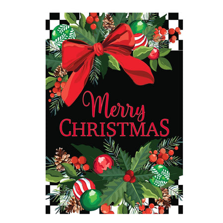 Floral Checkered Merry Christmas Garden Flag