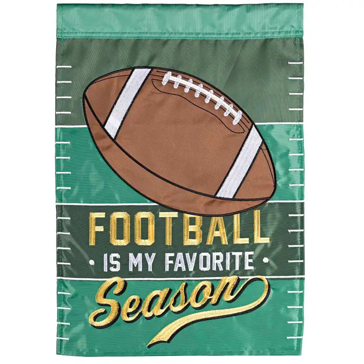 Foot Is My Favorite Season Features an Applique Football and the Embroidered Words Football 
Is My Favorite Season 