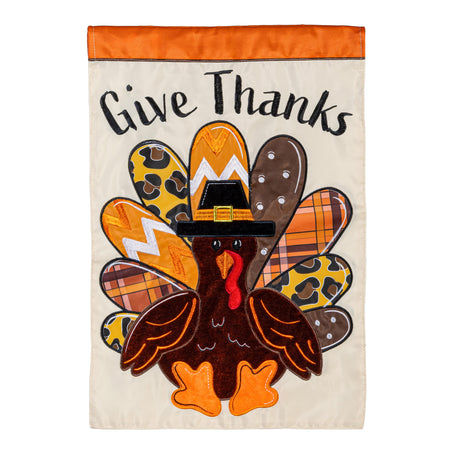 Give Thanks Patterned Turkey Garden Flag