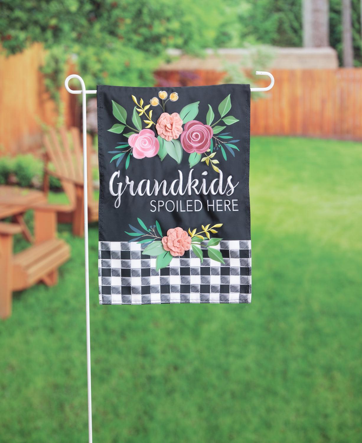 Grandkids Spoiled Here Appliqué Garden Flag-Garden Flag-Fly Me Flag