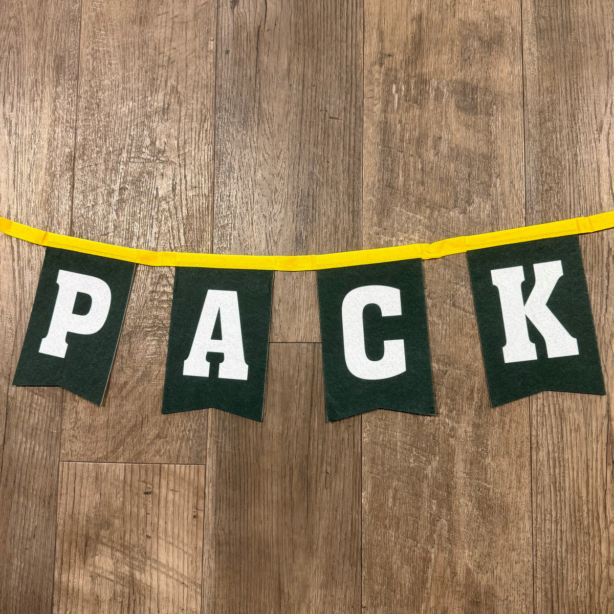 Close up of the Go Pack Go Pennants