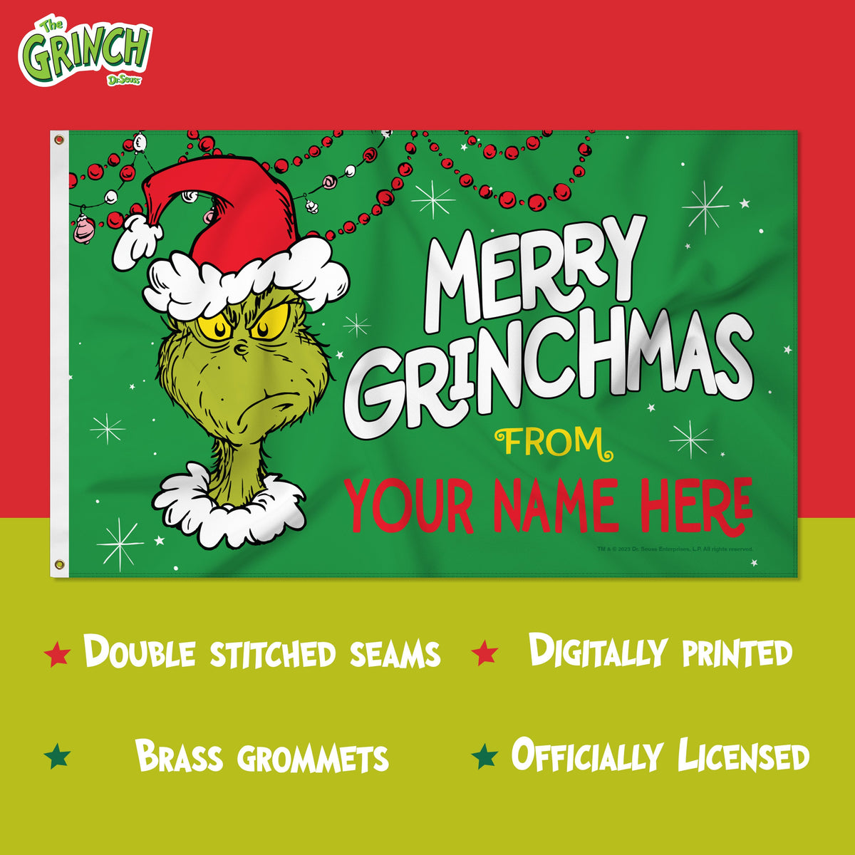 Grinch Christmas Personalized Custom 3’ x 5’ Flag