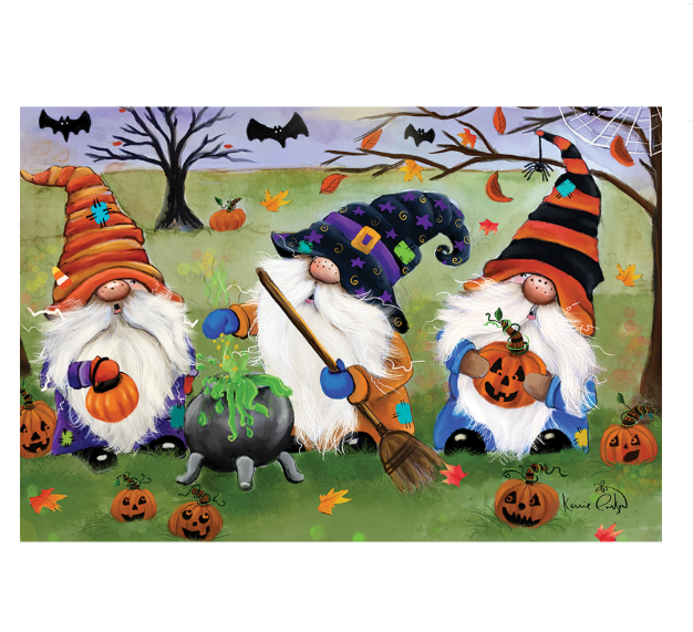 Halloween Gnomes Windsock-Full Image of the 3 Gnomes with the Fall Background