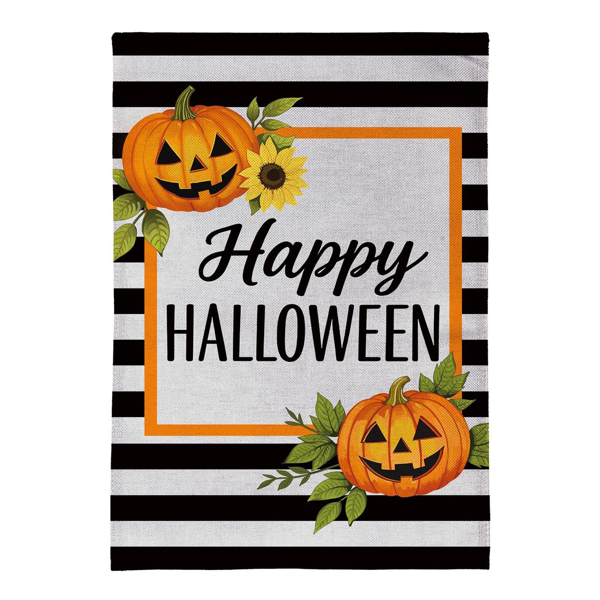 Happy Halloween Striped Jack O' Lanterns House Banner