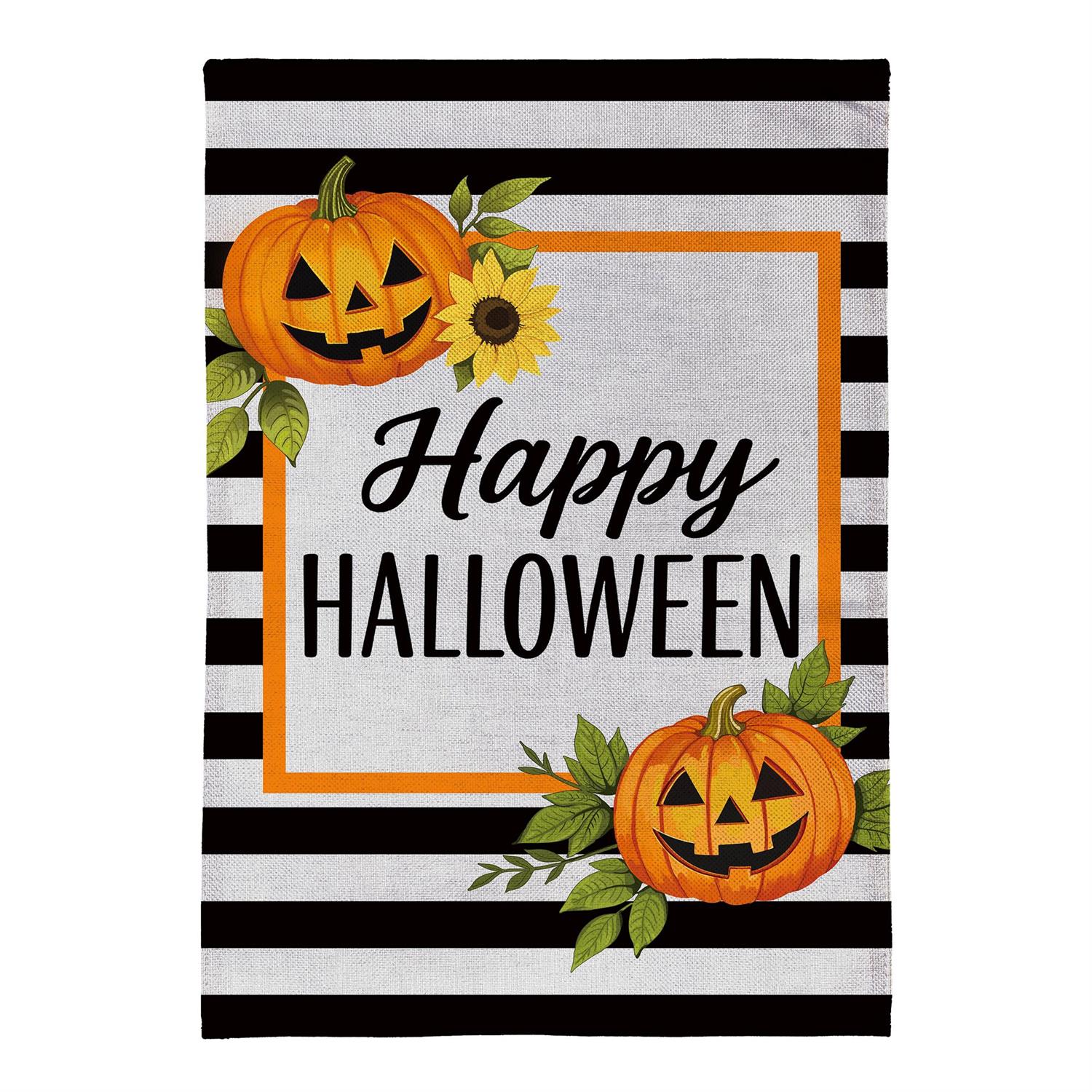 Happy Halloween Striped Jack O' Lanterns House Banner