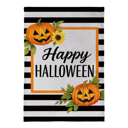Happy Halloween Striped Jack O' Lanterns House Banner