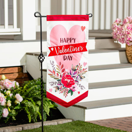 Happy Valentine's Day Heart and Floral Textile Décor Flag