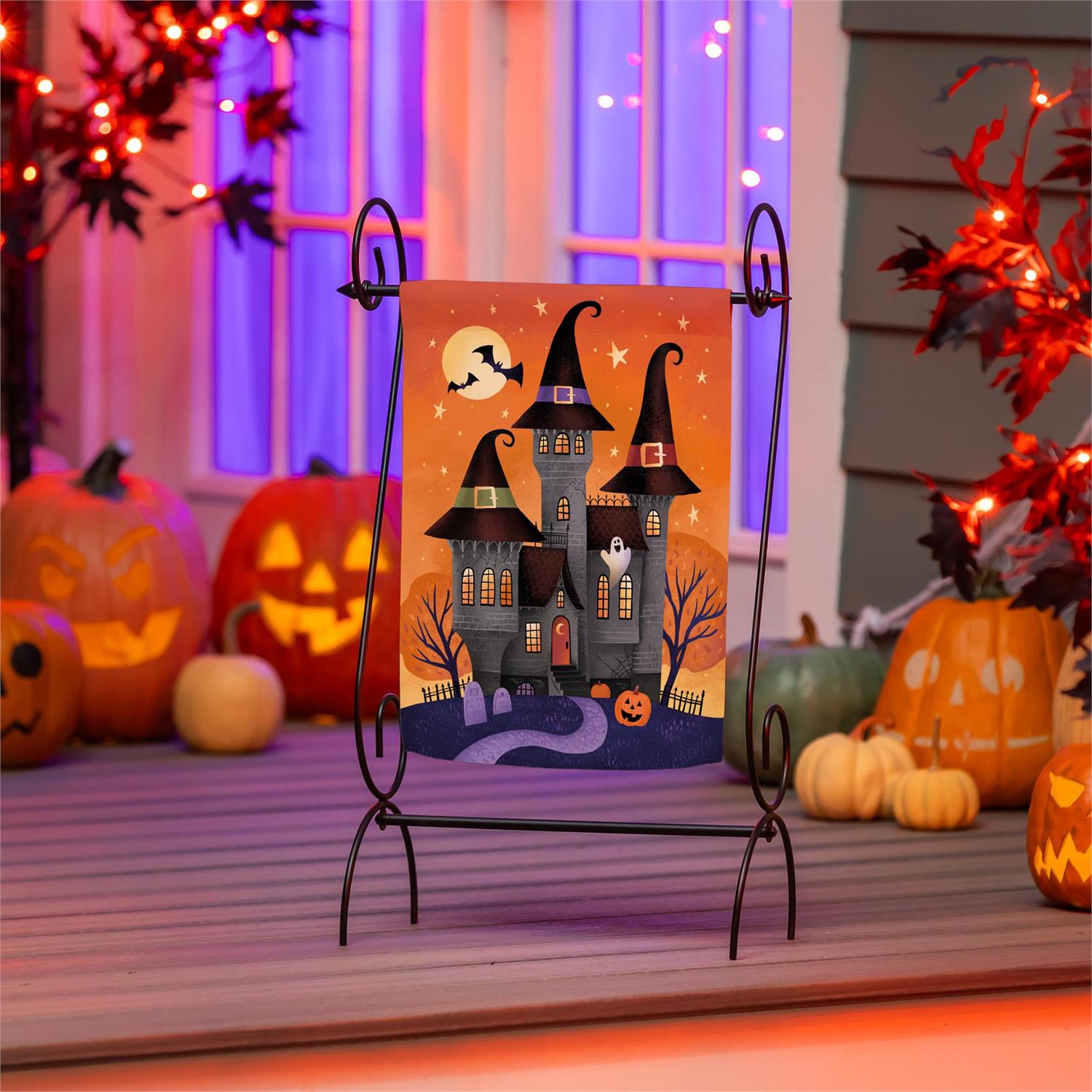 Haunted House Nighttime Garden Flag