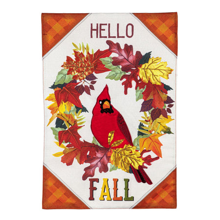 Hello Fall Cardinal Wreath Garden Flag-Garden Flag-Fly Me Flag