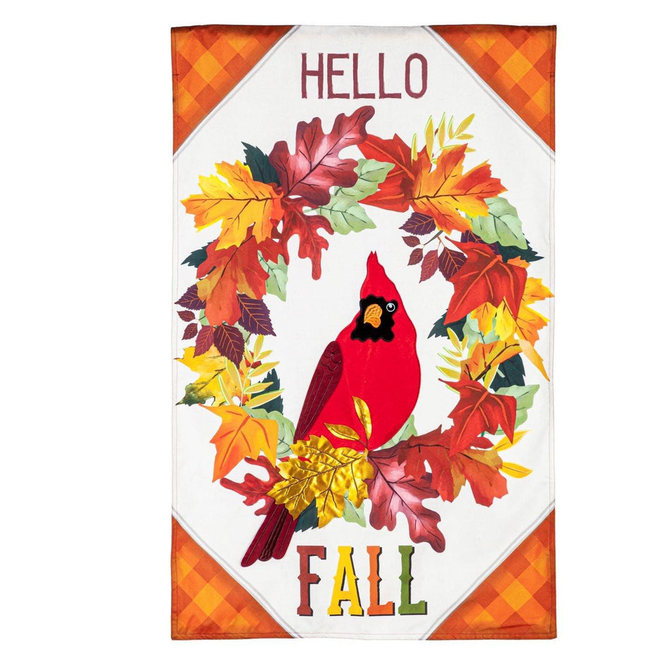 Hello Fall Cardinal Wreath House Banner