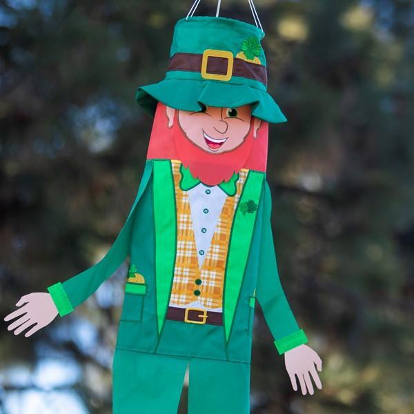 This is a close up of the leprechaun outside where you can see his beard, belt, hat, hands and other little details that make him perfect for St. Patrick's Day!