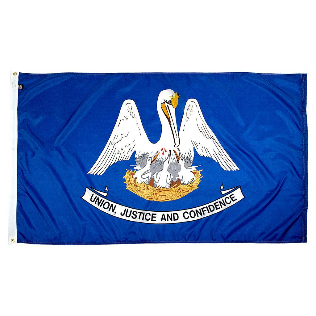 Long-lasting outdoor State of Louisiana Flags available in 1x1.5, 2x3, 3x5, 4x6, 5x8, 6x10, 8x12, 10x15 and 12x18 sizes