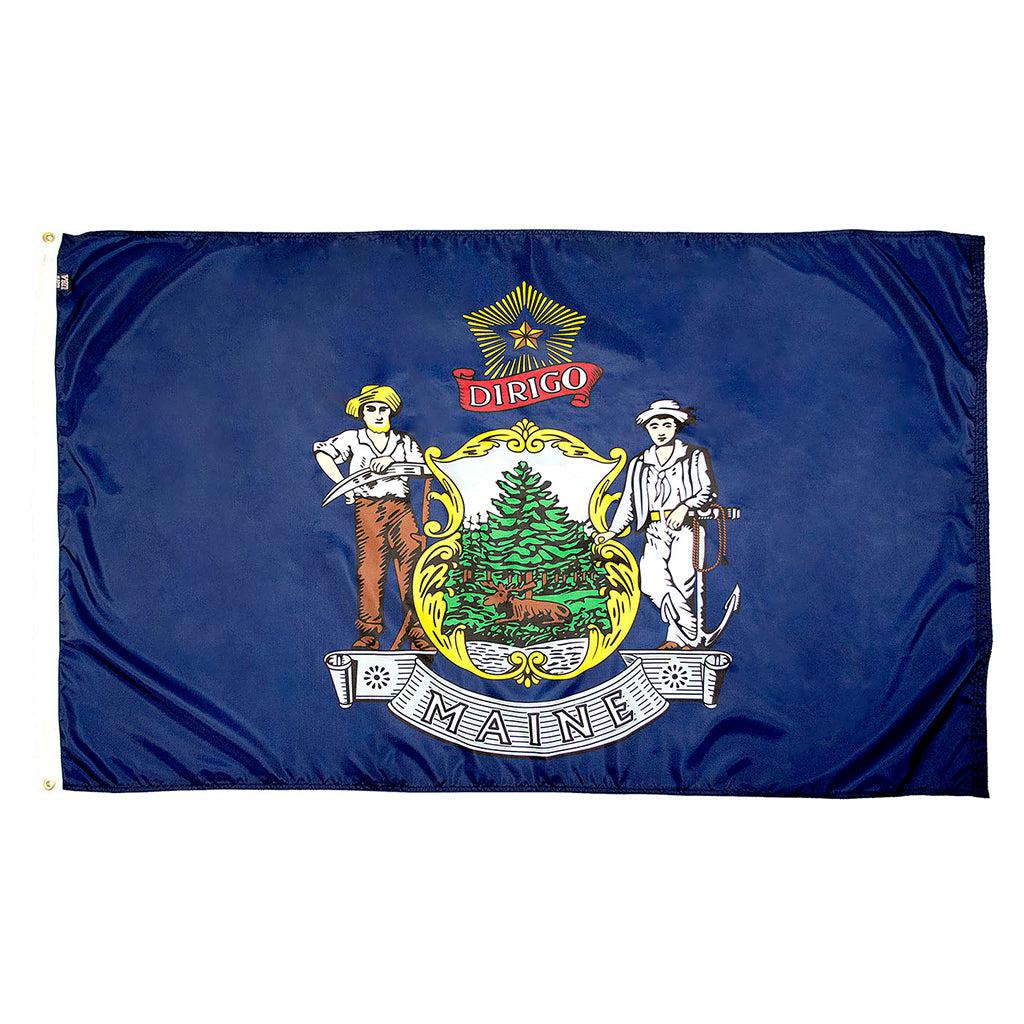 Long-lasting outdoor State of Maine Flags available in 2x3, 3x5, 4x6, 5x8, 6x10, 8x12, 10x15 and 12x18 sizes