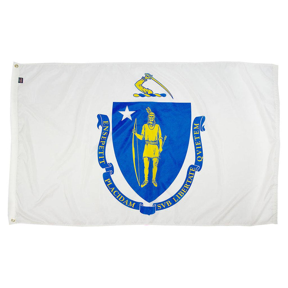 Long-lasting outdoor State of Massachusetts Flags available in 1x1.5, 2x3, 3x5, 4x6, 5x8, 6x10, 8x12, 10x15 and 12x18 sizes