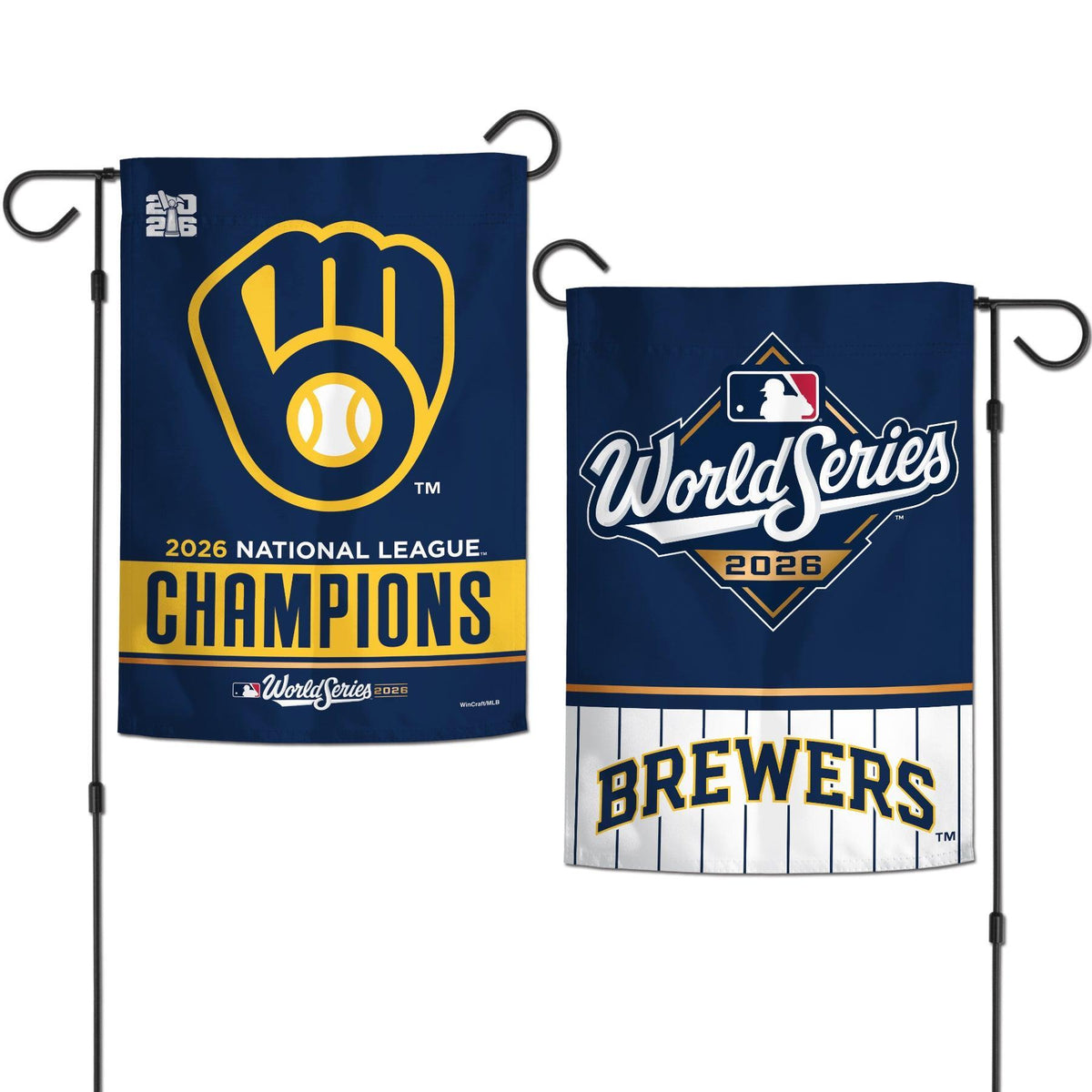 Milwaukee Brewers 2026 NL Champions double-sided garden flag with World Series design