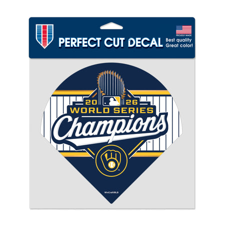This decal is in the shape of a baseball diamond with the Brewers logo as home plate and the words "2026 world series champions" in the middle with true Brewers colors 