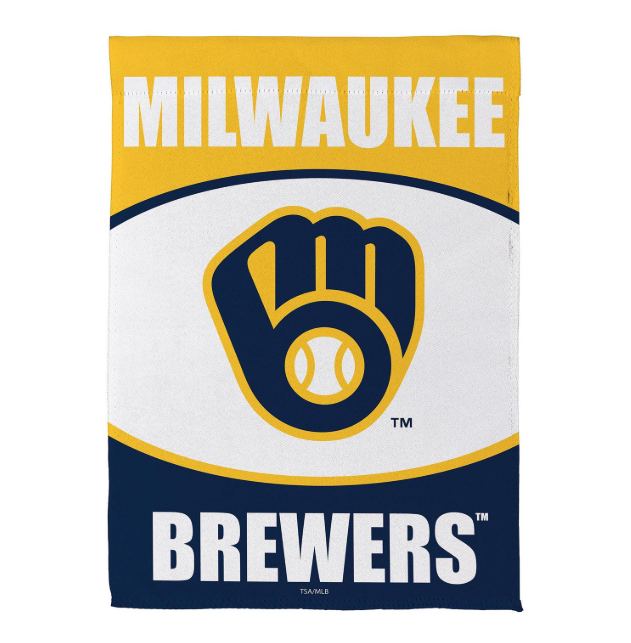 Milwaukee Brewers Suede Garden Flag Features the Words Milwaukee Brewers With the Official Logo in The Middle