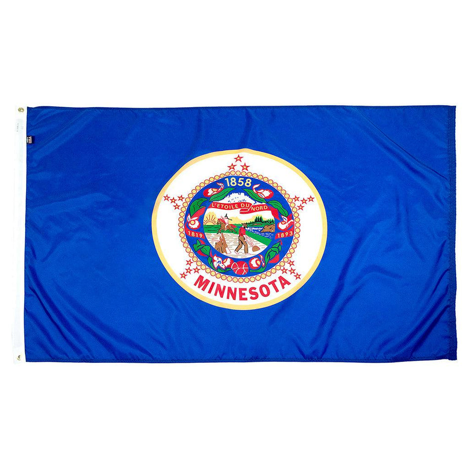 Long-lasting outdoor State of Minnesota Flags available in 1x1.5, 2x3, 3x5, 4x6, 5x8, 6x10, 8x12, 10x15 and 12x18 sizes
