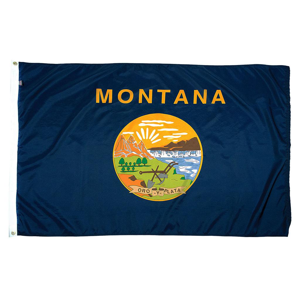 Long-lasting outdoor State of Montana Flags available in 1x1.5, 2x3, 3x5, 4x6, 5x8, 6x10, 8x12, 10x15 and 12x18 sizes