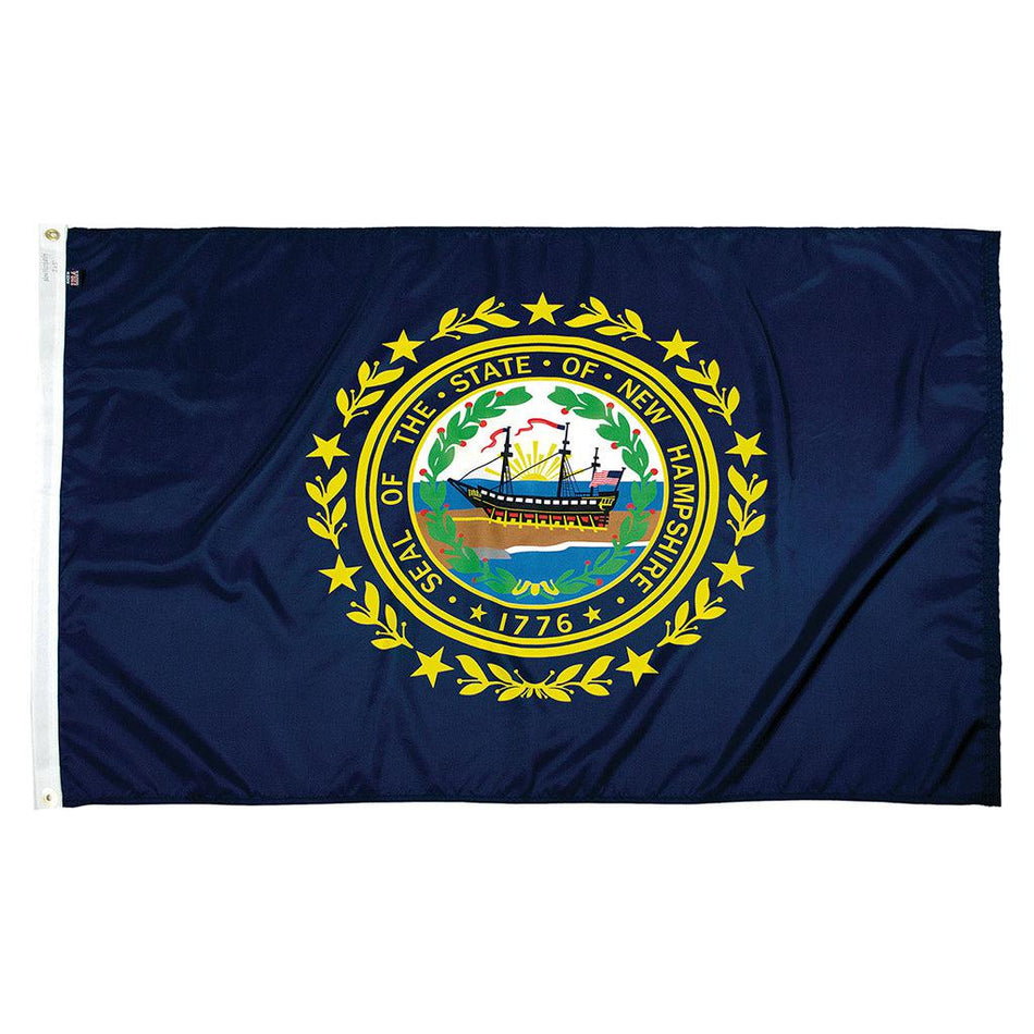 Long-lasting outdoor State of New Hampshire Flags available in 1x1.5, 2x3, 3x5, 4x6, 5x8, 6x10, 8x12, 10x15 and 12x18 sizes