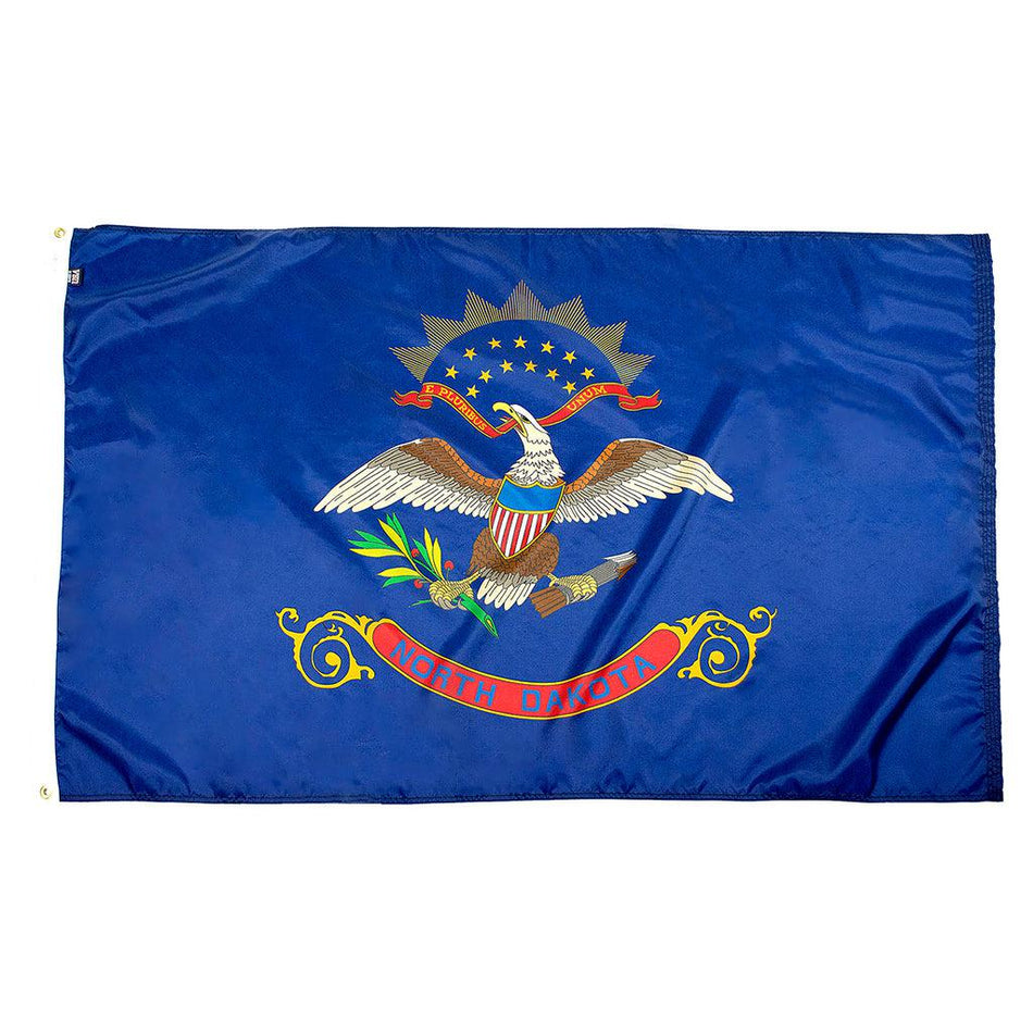 Long-lasting outdoor State of North Dakota Flags available in 1x1.5, 2x3, 3x5, 4x6, 5x8, 6x10, 8x12, 10x15 and 12x18 sizes