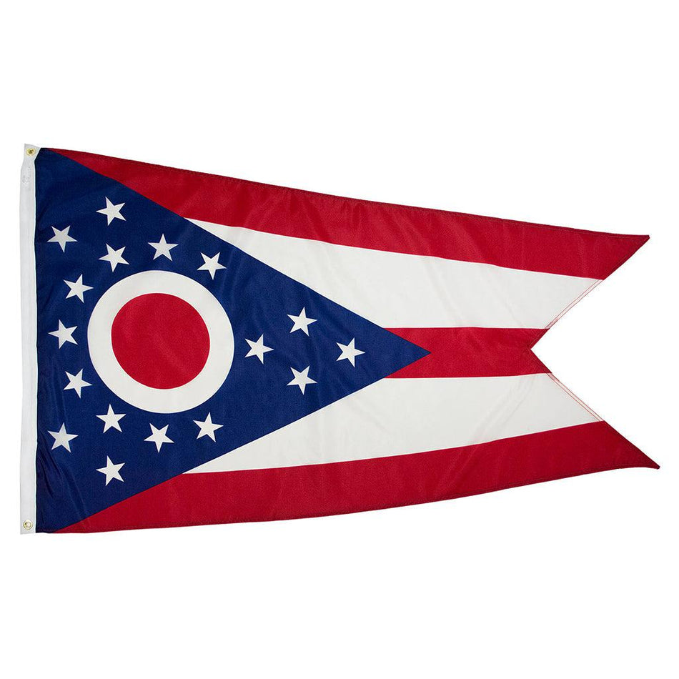 Long-lasting outdoor State of Ohio Flags are available in 1x1.5, 2x3, 3x5, 4x6, 5x8, 6x10, 8x12, and 10x15 sizes