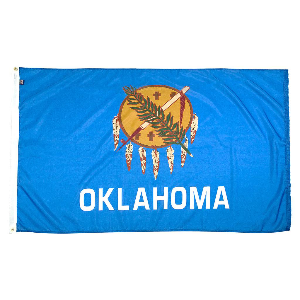 Long-lasting outdoor State of Oklahoma Flags are available in 1x1.5, 2x3, 3x5, 4x6, 5x8, 6x10, 8x12, 10x15, and 12x18 sizes