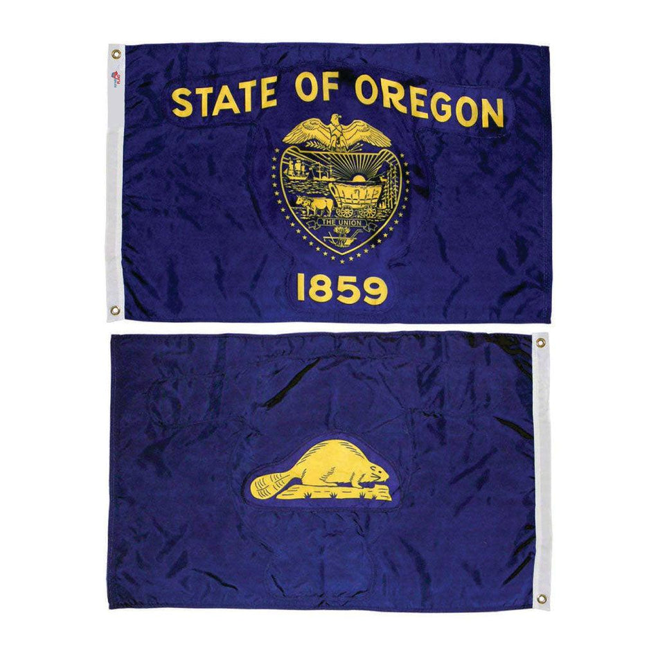 Long-lasting outdoor State of Oregon Flags are available in 2x3, 3x5, 4x6, 5x8, 6x10, 8x12, 10x15, and 12x18 sizes