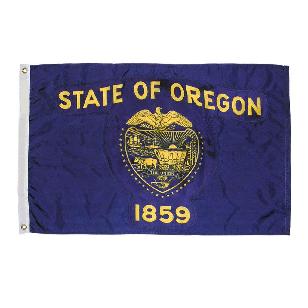 Long-lasting outdoor State of Oregon Flags are available in 2x3, 3x5, 4x6, 5x8, 6x10, 8x12, 10x15, and 12x18 sizes