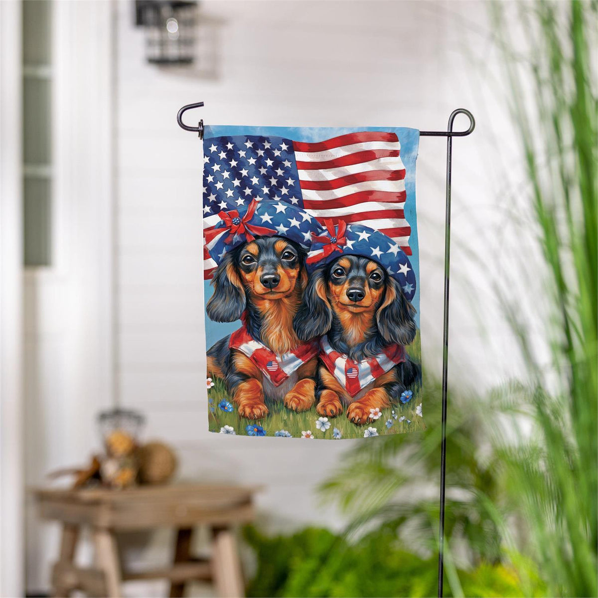 Patriotic Dachshund Duo Garden Flag
