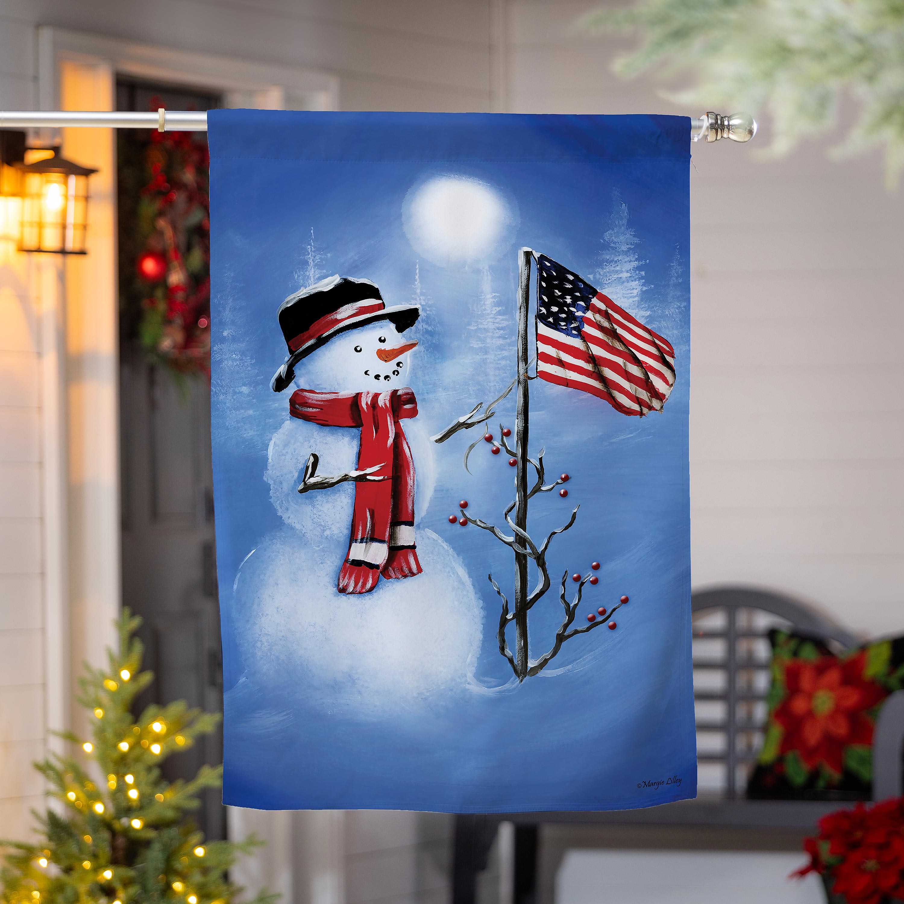 Patriotic Snowman House Banner