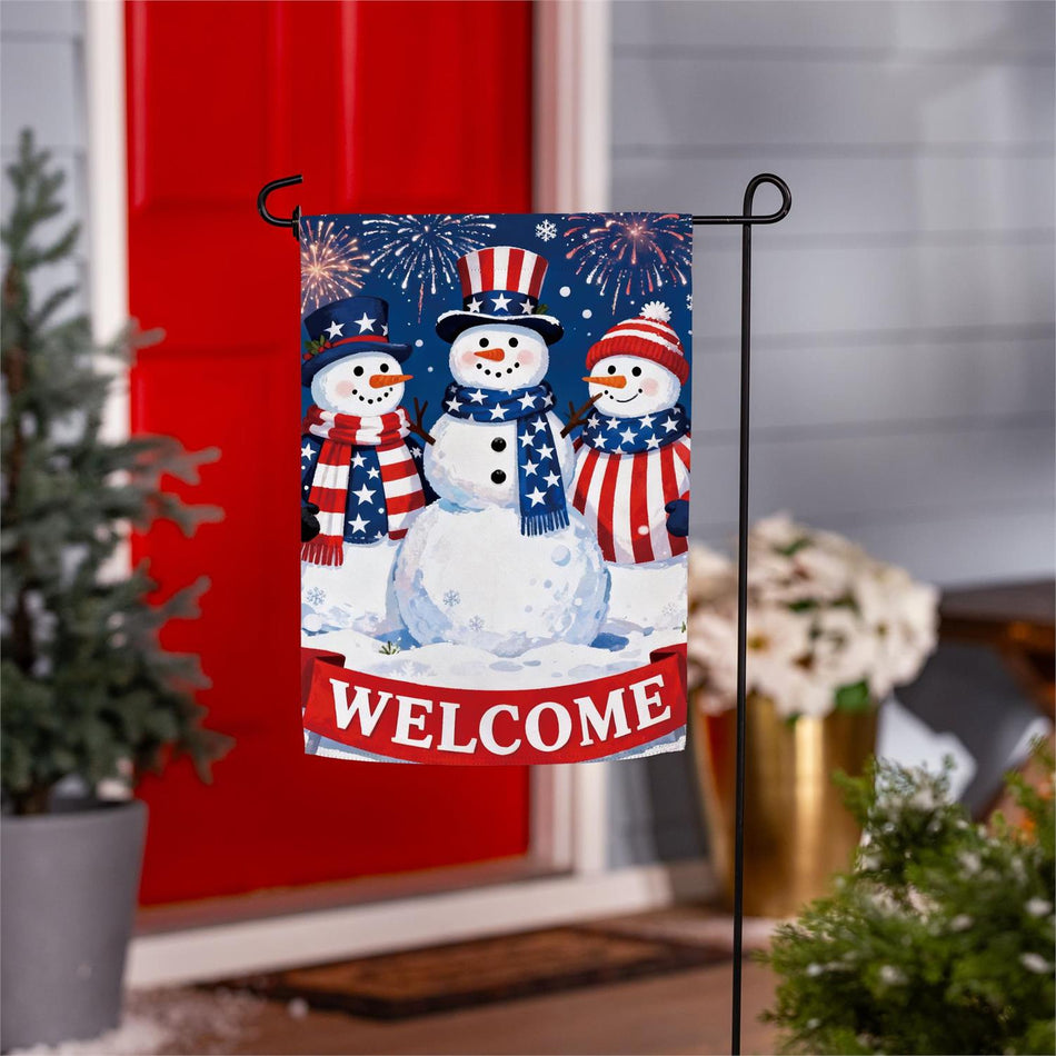 Patriotic Snowman Trio Garden Flag