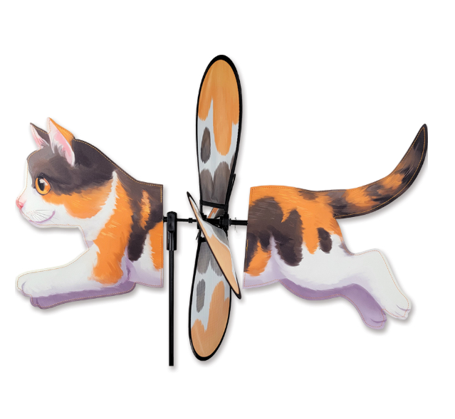 Petite Calico Cat Spinner Features a Small Black and Orange Calico Cat 