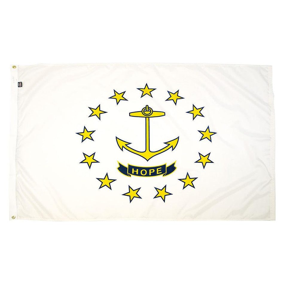 Long-lasting outdoor Rhode Island Flags are available in 1x1.5, 2x3, 3x5, 4x6, 5x8, 6x10, 8x12, 10x15, and 12x18 sizes