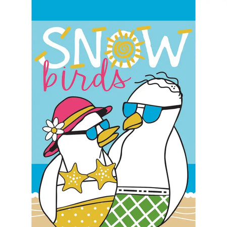 Snow Birds Applique Garden Flag Features a Seagull Couple With Swimsuits & Sunglasses