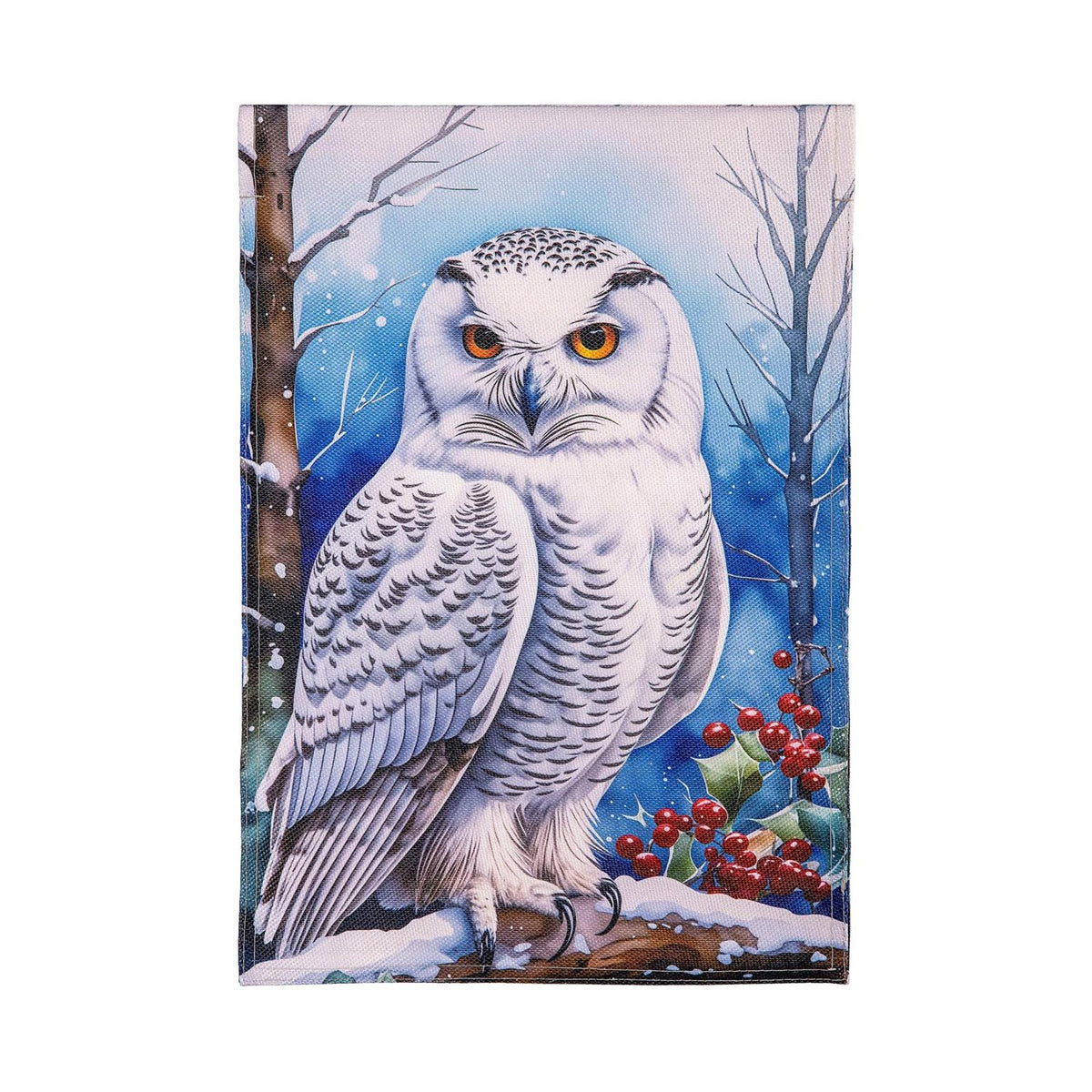 Snow Owl Garden Flag Features a Beautiful White Snow Owl on a Burlap Flag 