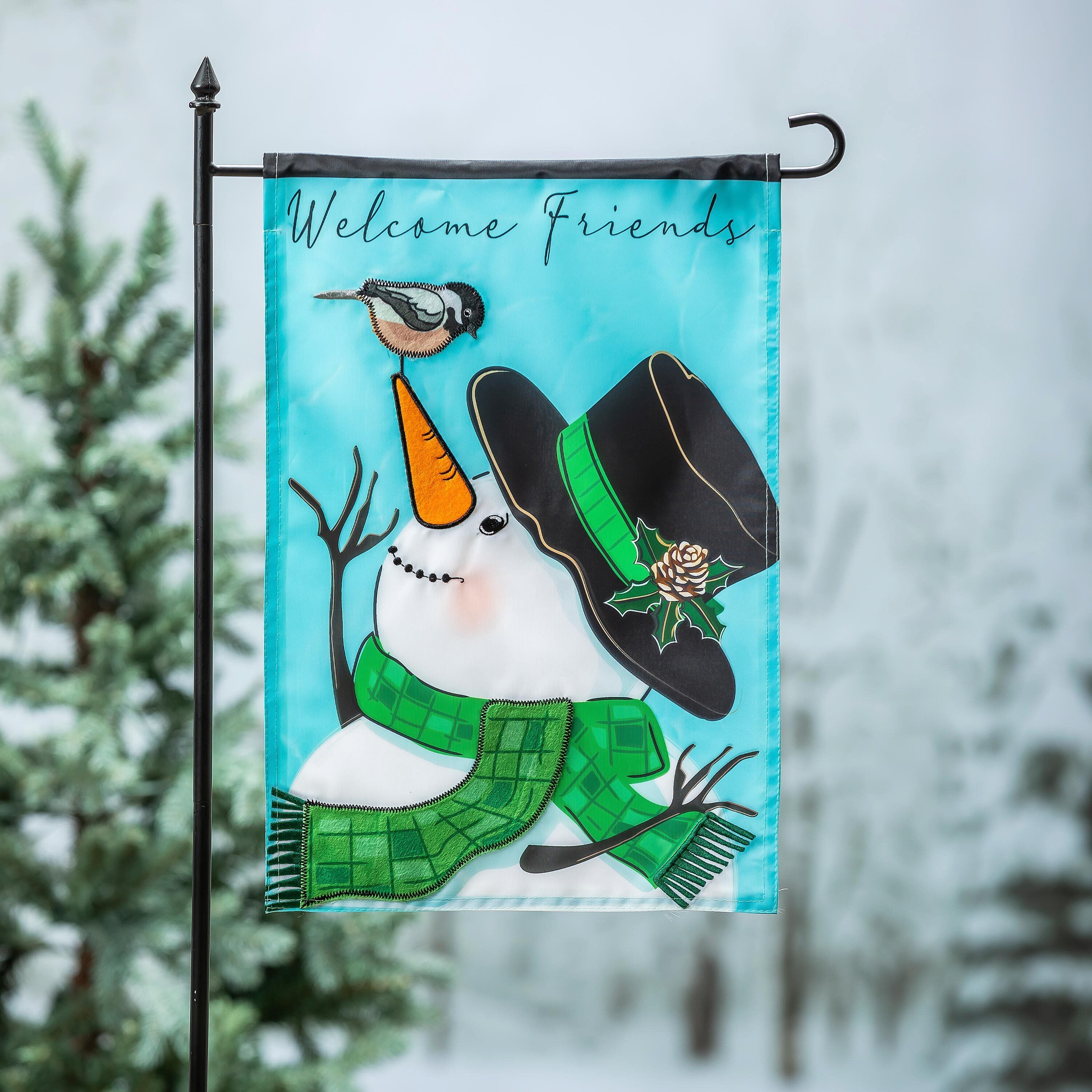 Snowman and Chickadee Garden Flag-Garden Flag-Fly Me Flag