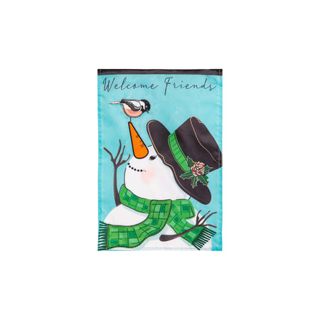 Snowman and Chickadee Garden Flag