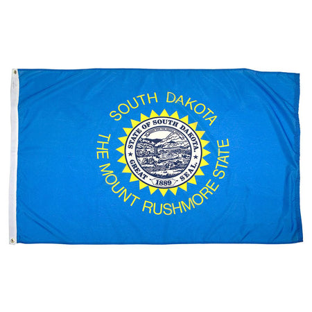 Long-lasting outdoor South Dakota Flags are available in 1x1.5, 2x3, 3x5, 4x6, 5x8, 6x10, 8x12, 10x15, and 12x18 sizes