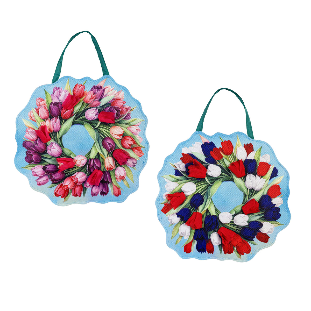 Spring Pink & Patriotic Tulips Wreath Reversible Door Décor