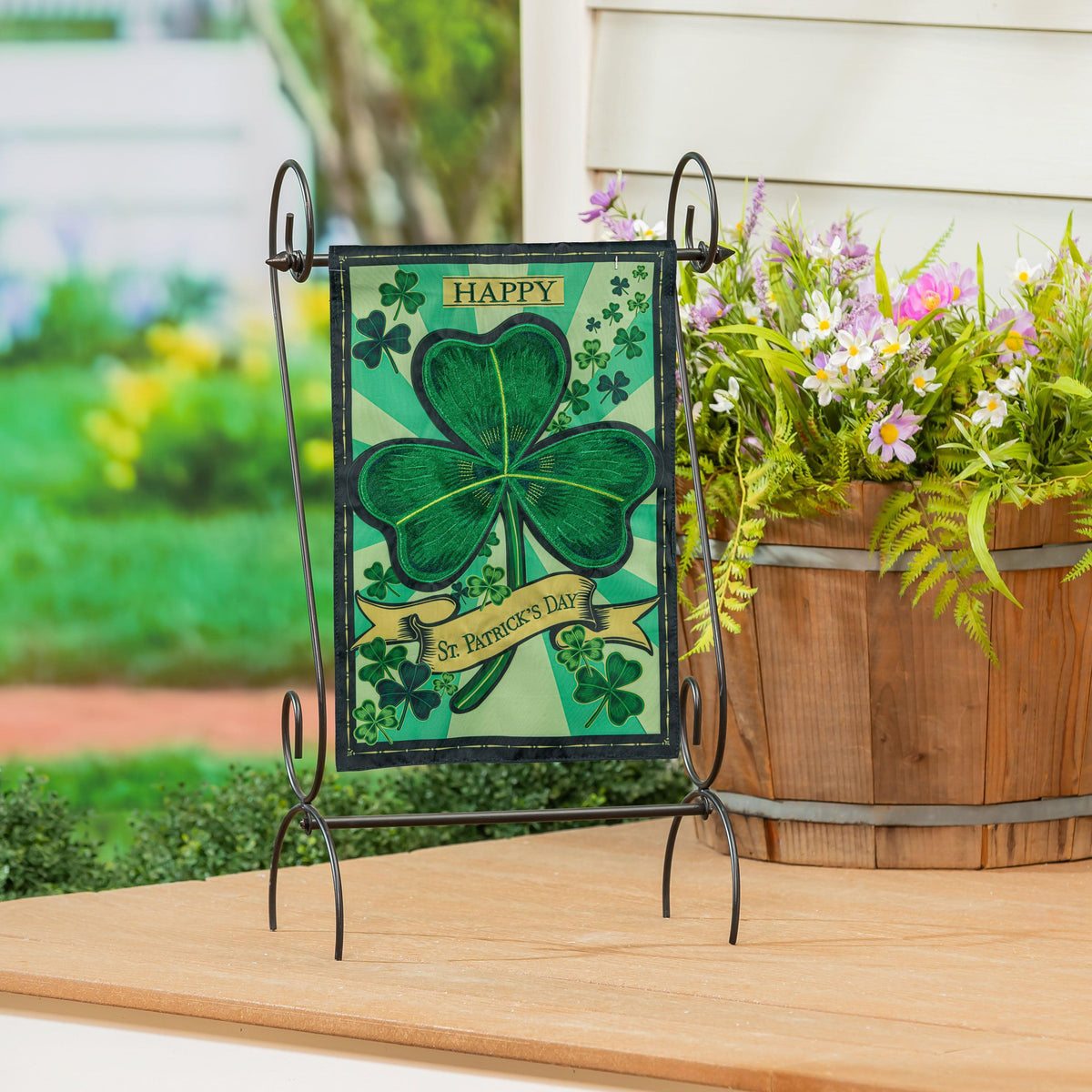 St. Patrick's Day Shamrock Applique Garden Flag