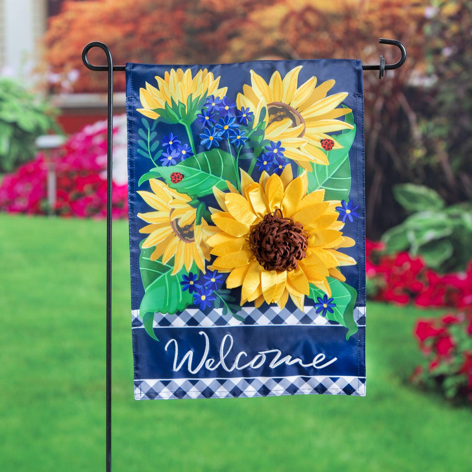 Sunflower Welcome Applique Garden Flag-Garden Flag-Fly Me Flag