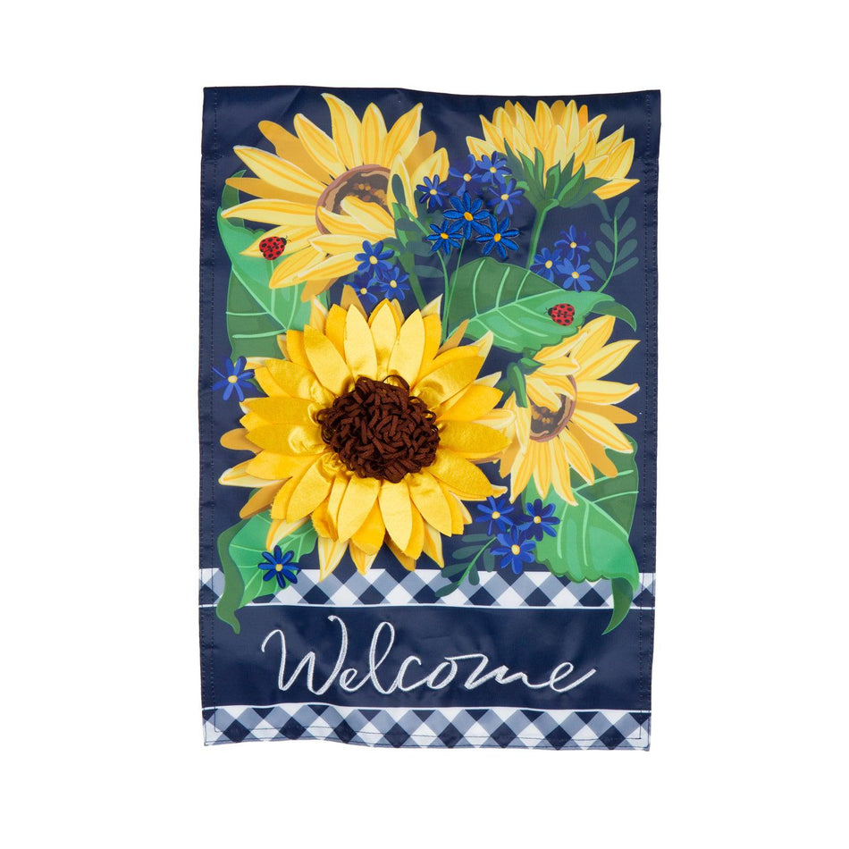 Sunflower Welcome Applique Garden Flag-Garden Flag-Fly Me Flag