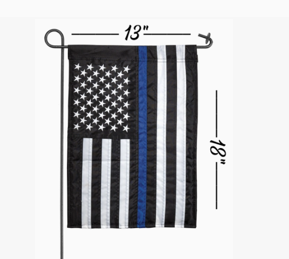 Thin Blue Line Embroidered Garden Flag Shown on a Garden Flag Stand