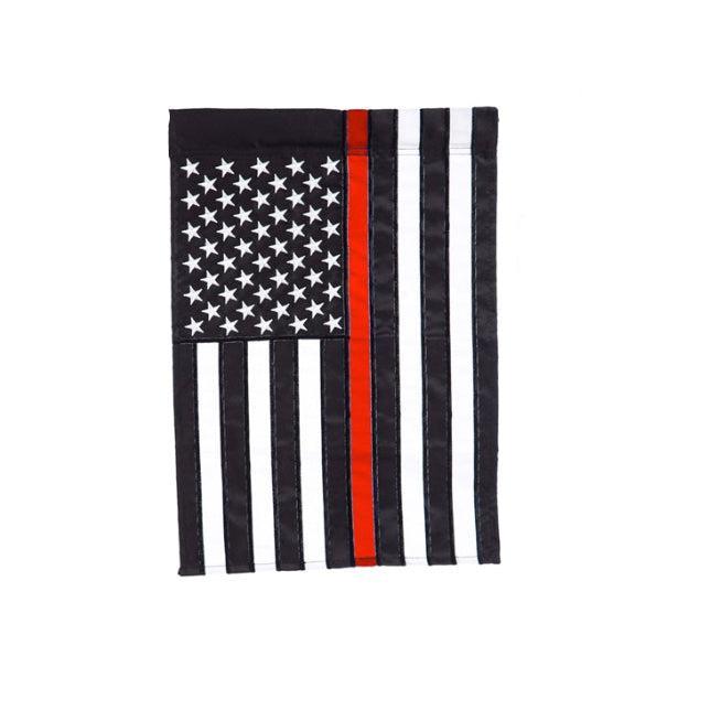 this flag is an embroidered U.S. Thin Red Line Garden Flag 