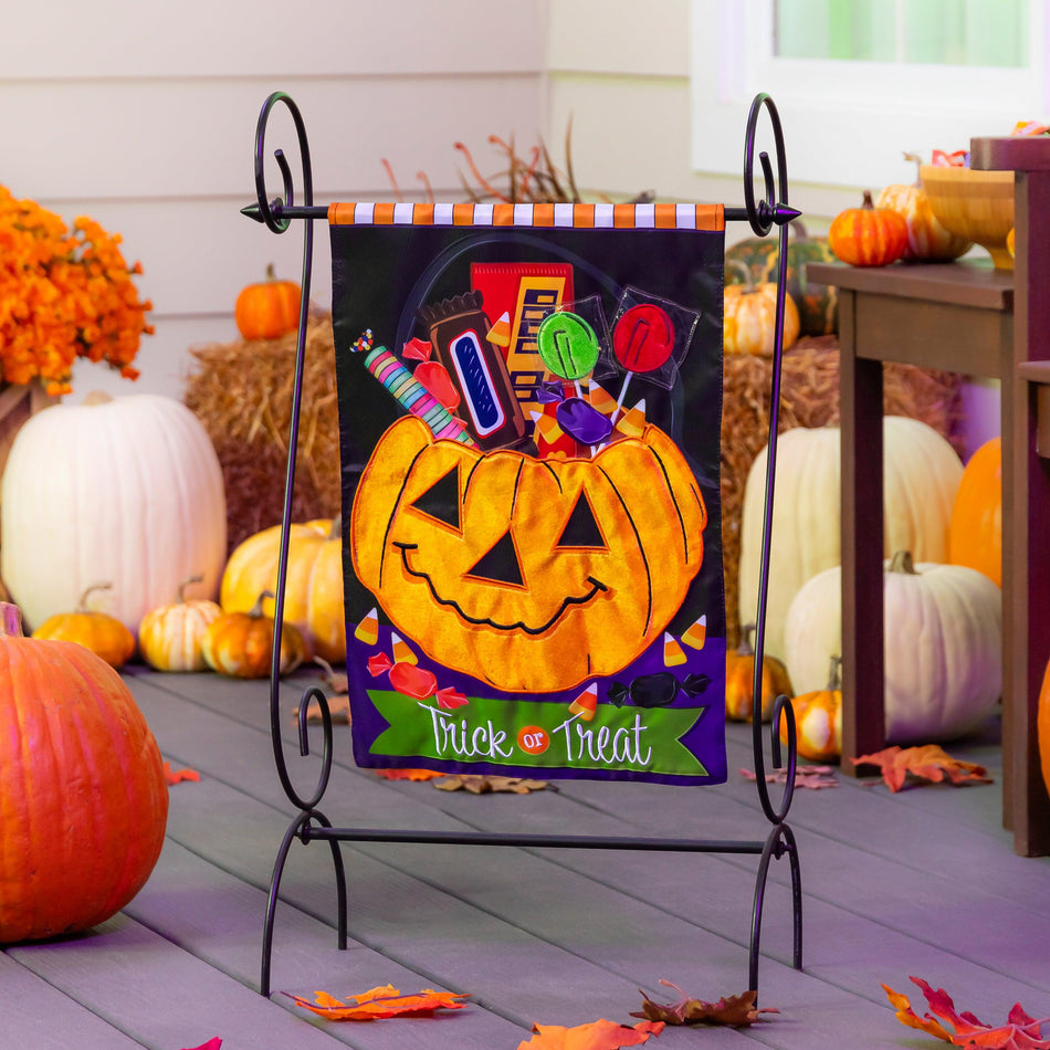 Trick Or Treat Halloween Pumpkin Bucket Garden Flag