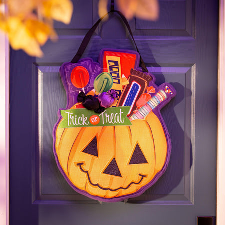 Trick or Treat Halloween Pumpkin Bucket Door Décor