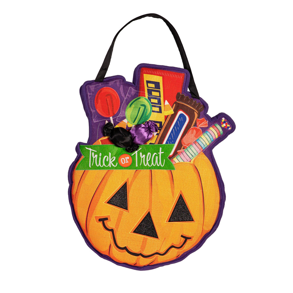 Trick or Treat Halloween Pumpkin Bucket Door Décor