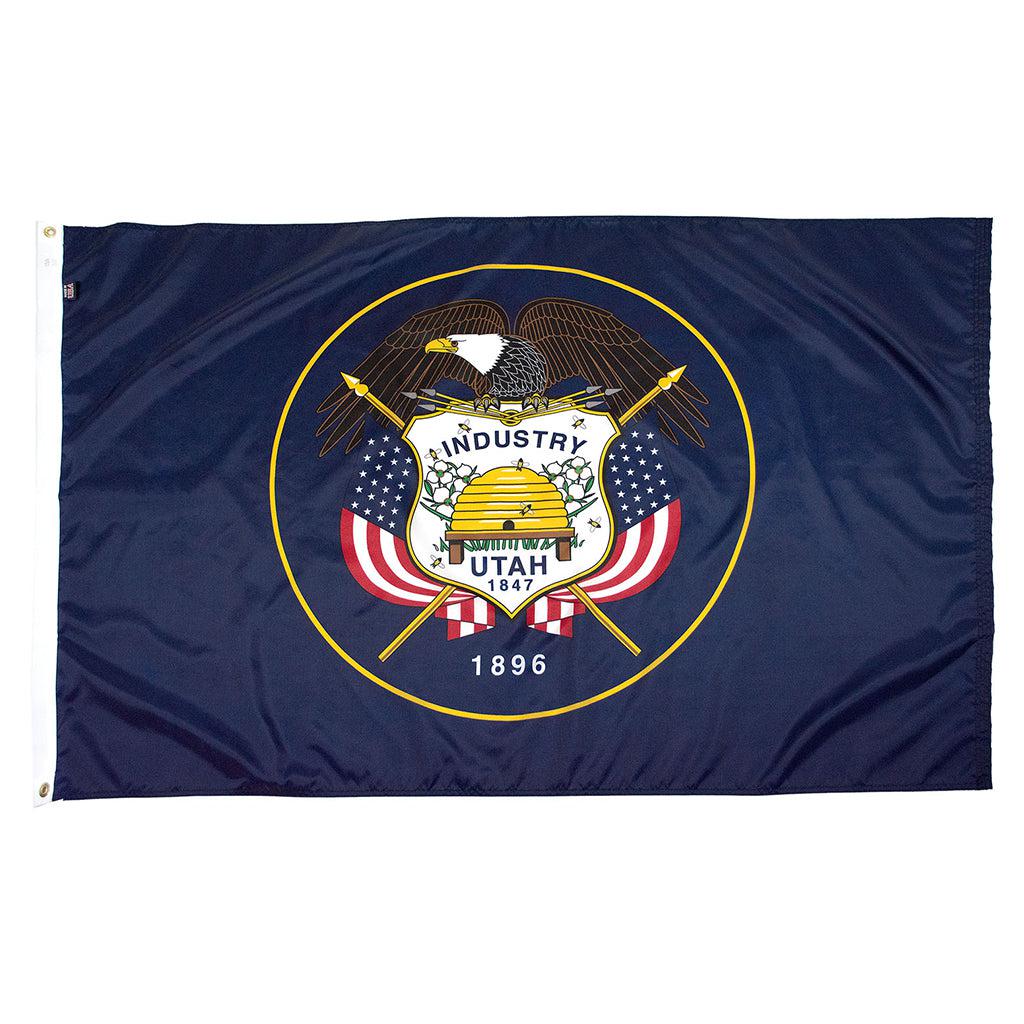 Long-lasting outdoor State of Utah Flags are available in 2x3, 3x5, 4x6, 5x8, 6x10, 8x12, 10x15, and 12x18 sizes