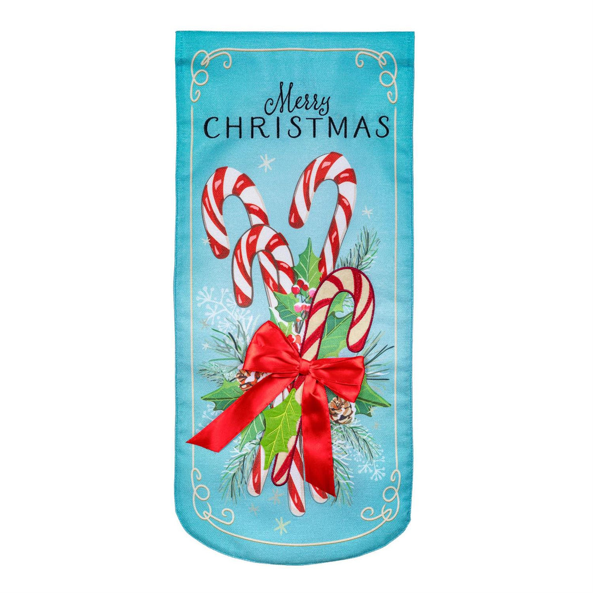 Vintage Candy Cane Merry Christmas Textile Decor Flag